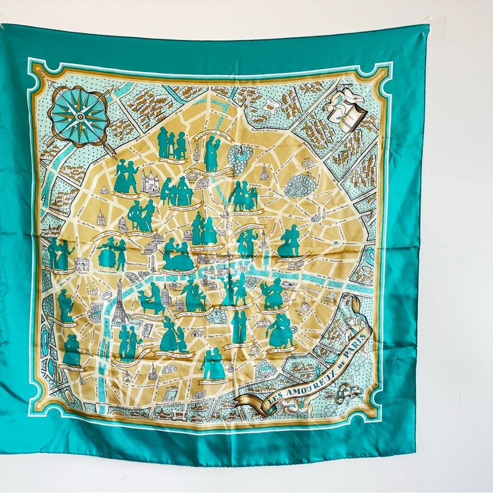 Vintage Hermès Les Amoureux de Paris Silk Scarf With Box